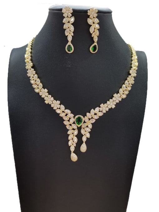 Green GODKI Luxury Women Wedding Dubai Dainty Flower Copper Cubic Zirconia White Earring And Necklace Set