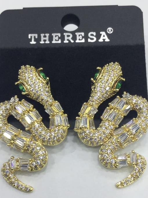 Tabora GODKI Luxury Women Wedding Dubai Copper Cubic Zirconia White Snake Classic Stud Earring 0