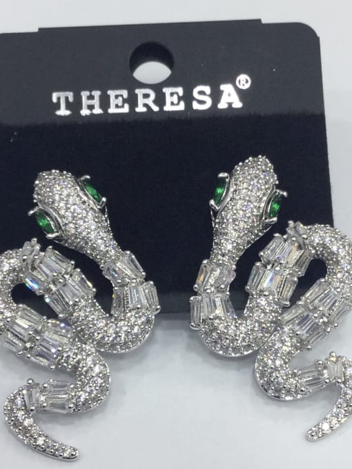 Tabora GODKI Luxury Women Wedding Dubai Copper Cubic Zirconia White Snake Classic Stud Earring 0