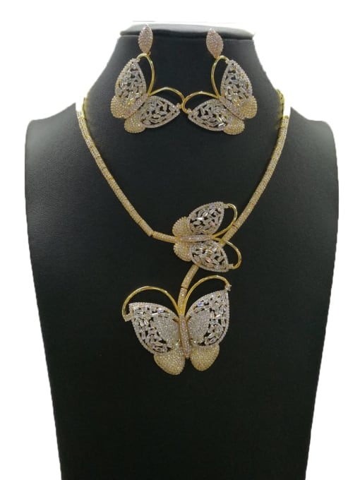 Tabora GODKI Luxury Women Wedding Dubai Dainty Butterfly Copper Cubic Zirconia White Earring And Necklace Set 0