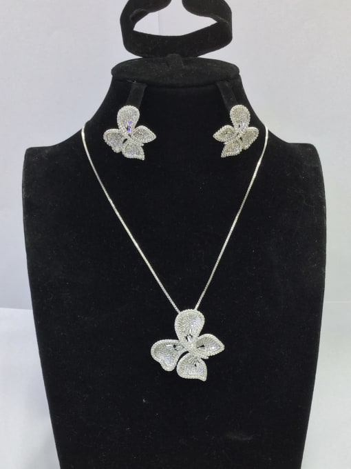 Tabora Dainty Butterfly Copper Cubic Zirconia White Earring and Necklace Set