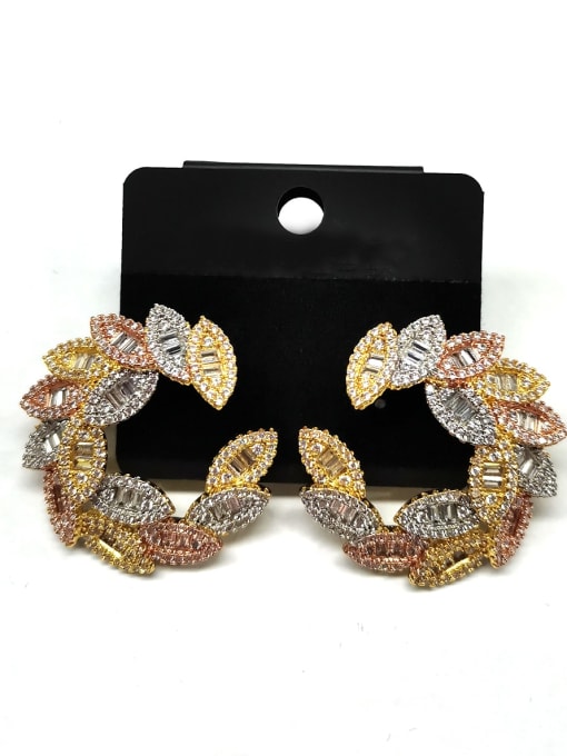 Tabora GODKI Luxury Women Wedding Dubai Copper Cubic Zirconia White Leaf Artisan Stud Earring 0