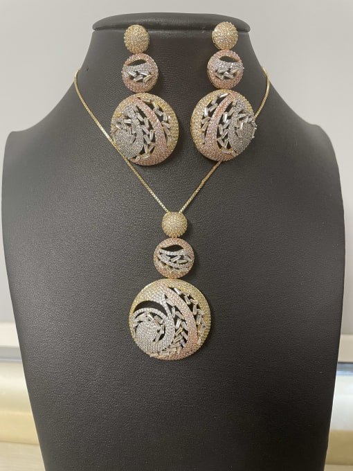 Tabora Luxury Round Copper Cubic Zirconia White Earring and Necklace Set 0