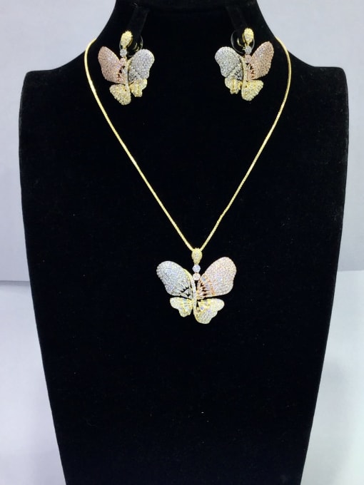 Tabora Artisan Butterfly Copper Cubic Zirconia White Earring and Necklace Set