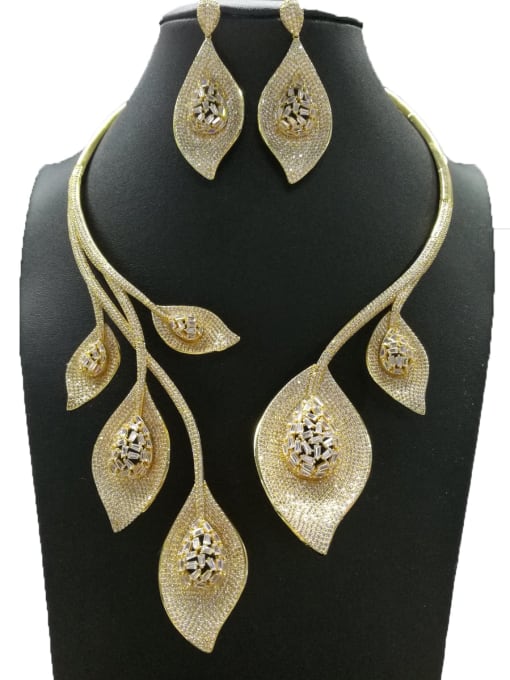 Tabora GODKI Luxury Women Wedding Dubai Dainty Leaf Copper Cubic Zirconia White Earring And Necklace Set
