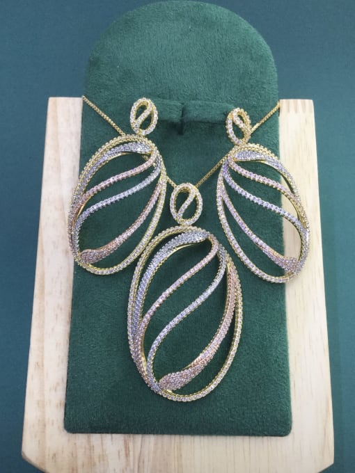 Tabora Minimalist Irregular Copper Cubic Zirconia White Earring and Necklace Set 0