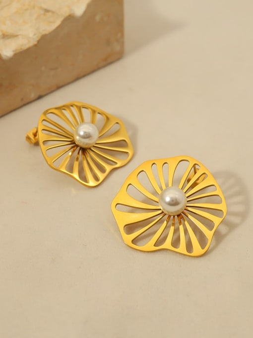 YAYACH Titanium Steel Imitation Pearl Flower Trend Stud Earring 1