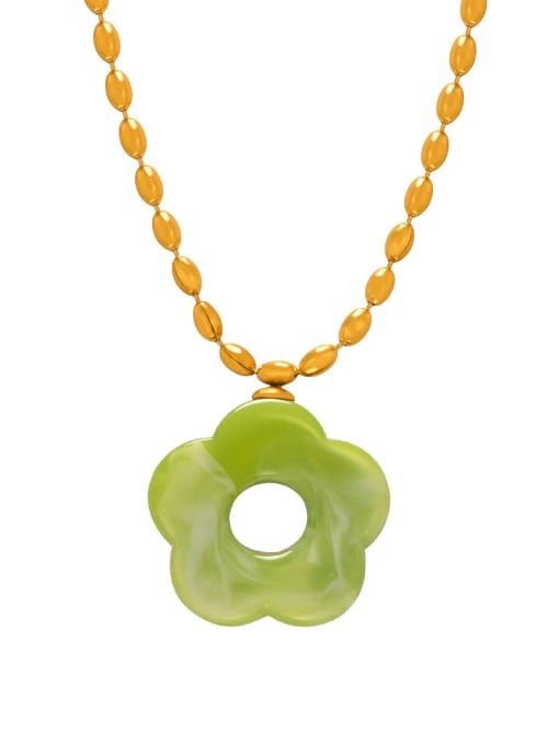 MYTXP103 Light Green Necklace Brass Resin Flower Minimalist  Earring and Necklace Set