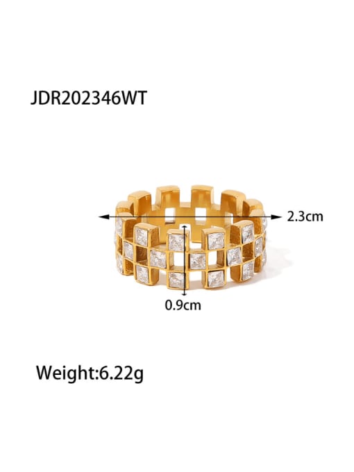 JDR202346WT Stainless steel Rhinestone Geometric Hip Hop Band Ring