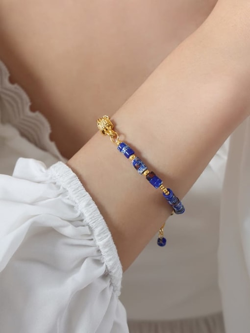 Dark Blue Natural Stone Bracelet 18cm Bohemia Geometric Brass Natural Stone Bracelet and Necklace Set