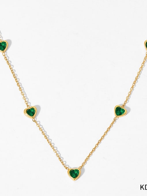 Golden necklace with green zirconium Stainless steel Dainty Tassel Cubic Zirconia Bracelet and Necklace Set