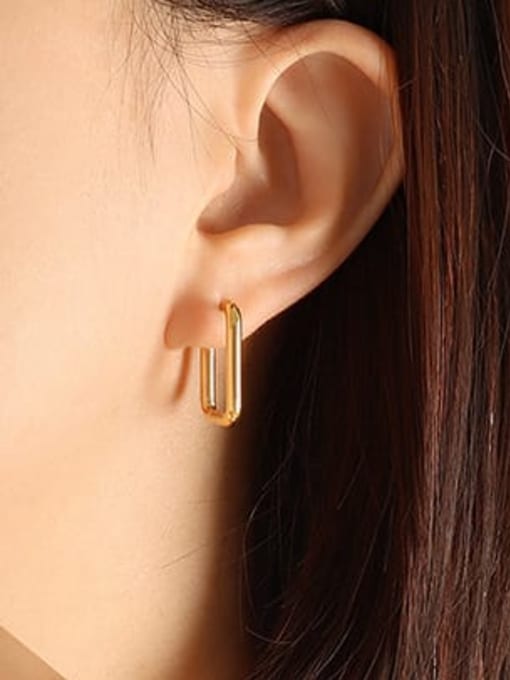 F615 Gold Large Rectangular Earrings Titanium Steel Hollow Geometric Vintage Huggie Earring