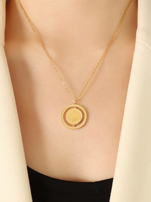 P520 gold necklace 40+ 5cm Titanium Steel Geometric Vintage  Rotating Double Sided Pendant Necklace