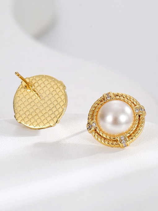 H01159 Gold Brass Imitation Pearl Geometric Minimalist Stud Earring