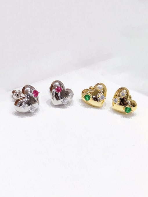 Clioro Brass Cubic Zirconia Heart Vintage Stud Earring