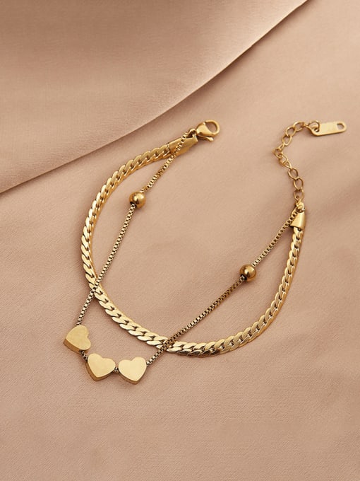 T181 Double layered Love Bracelet Gold Titanium Steel Heart Minimalist Strand Bracelet