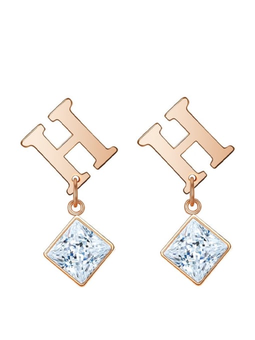 SE22010407 Stainless steel Cubic Zirconia Square Minimalist Letter H Drop Earring