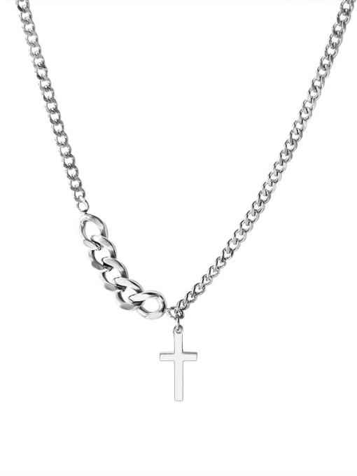 Steel necklace 37 +5cm Titanium 316L Stainless Steel Cross Vintage Hollow Chain  Necklace with e-coated waterproof