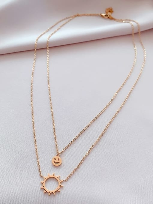 Rose Gold Double Necklace Titanium 316L Stainless Steel Smiley Minimalist Multi Strand Necklace with e-coated waterproof