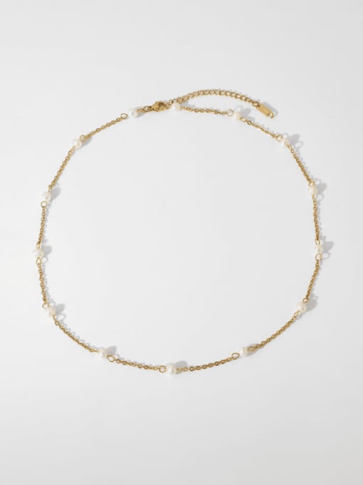 JDN20353 Stainless steel Imitation Pearl Geometric Minimalist Chain Necklace