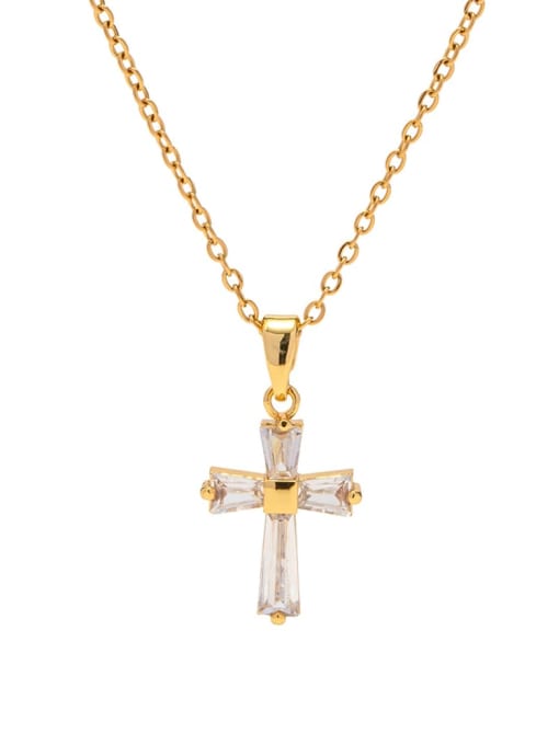 J&D Stainless steel Cubic Zirconia Cross Vintage Regligious Necklace 0