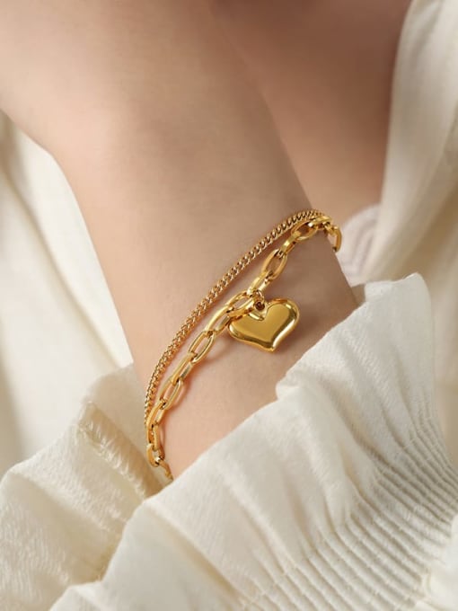 E063 Gold Bracelet 15 16 +5CM Titanium Steel Heart Trend Strand Bracelet