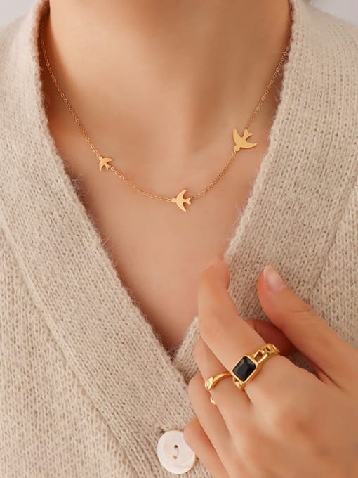 P584 gold necklace 41+ 5cm Titanium Steel Bird Minimalist Necklace