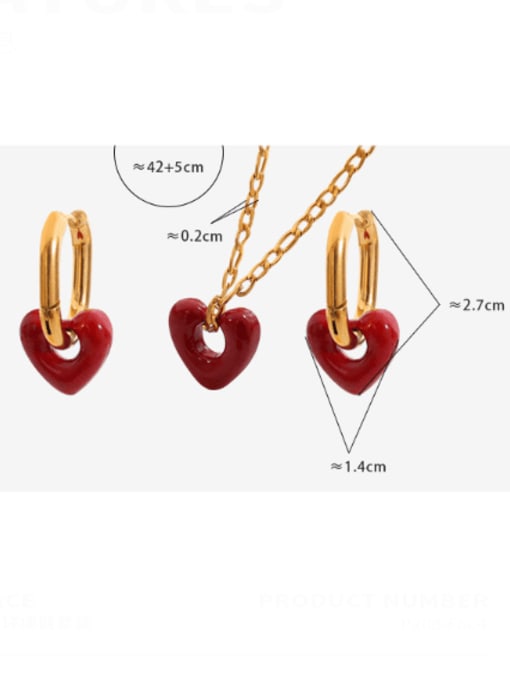 MAKA Titanium Steel Vintage Heart  Enamel Earring and Necklace Set 4