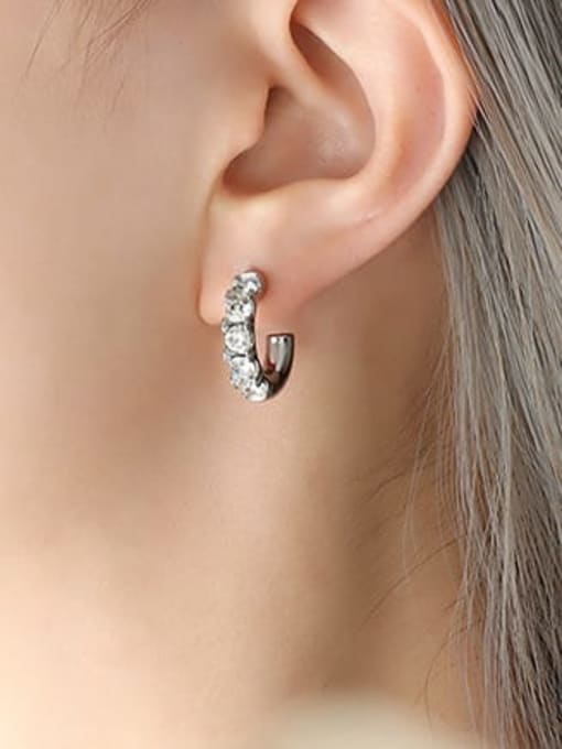 F215 White Zircon Steel Earrings Titanium Steel Cubic Zirconia Geometric Minimalist Stud Earring