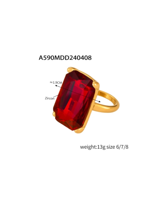 A590 Gold Red Zirconia Ring Stainless steel Cubic Zirconia Geometric Hip Hop Band Ring