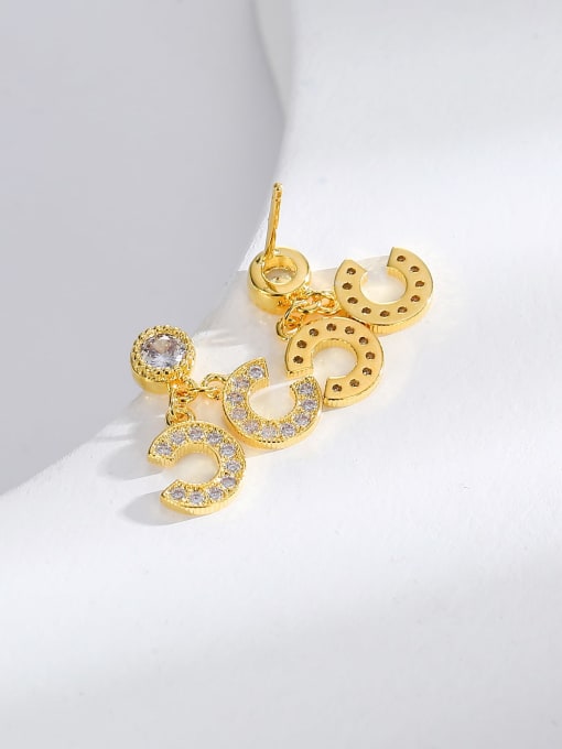 H01357 Gold Brass Cubic Zirconia Geometric Trend Stud Earring