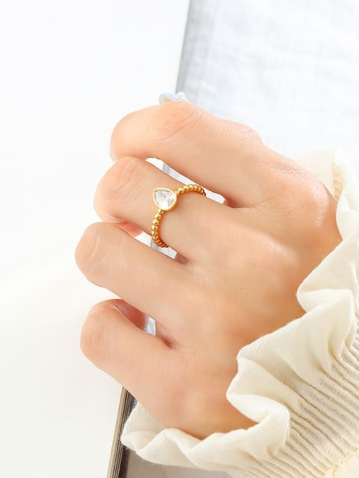 A448 Gold Ring Brass Water Drop Minimalist  Bead Band Ring