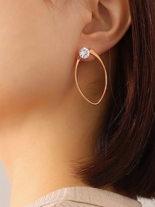 F179 2 rose Zircon Earrings Titanium Steel Cubic Zirconia Geometric Minimalist Hook Earring