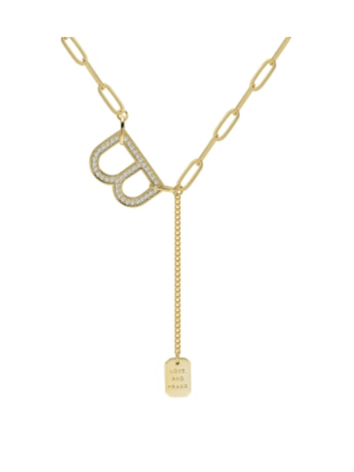 H00764 Brass Cubic Zirconia Geometric Minimalist Lariat Necklace