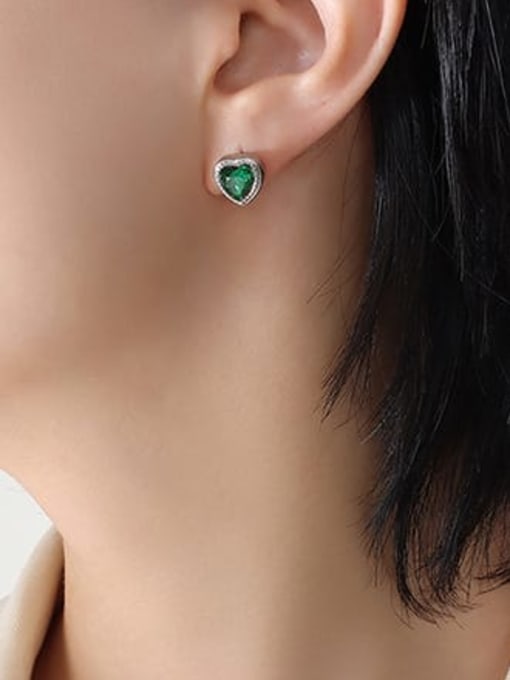 F073 green zircon Steel Earrings Titanium Steel Glass Stone Vintage Heart Earring and Necklace Set