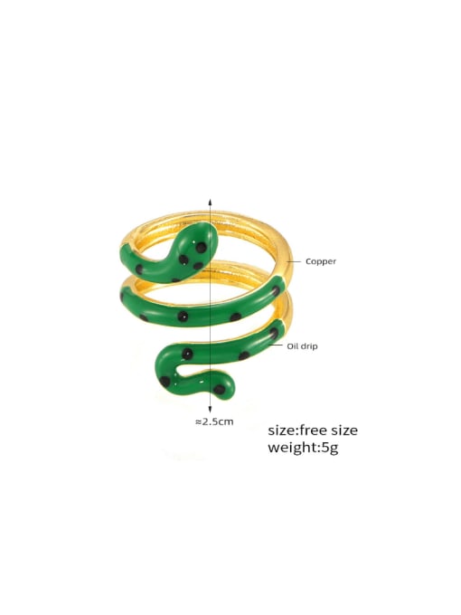 A874 Gold Dark Green Oil Drop Ring Brass Enamel Snake Hip Hop Band Ring