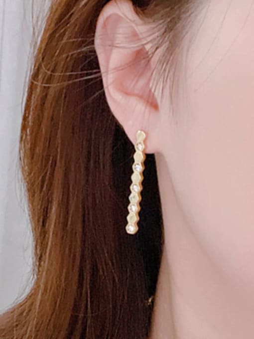 Clioro Brass Cubic Zirconia Geometric  Tassel  Minimalist Drop Earring 1