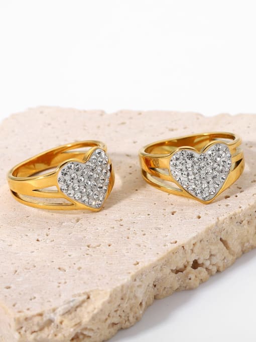 J&D Stainless steel Rhinestone Heart Trend Band Ring 1