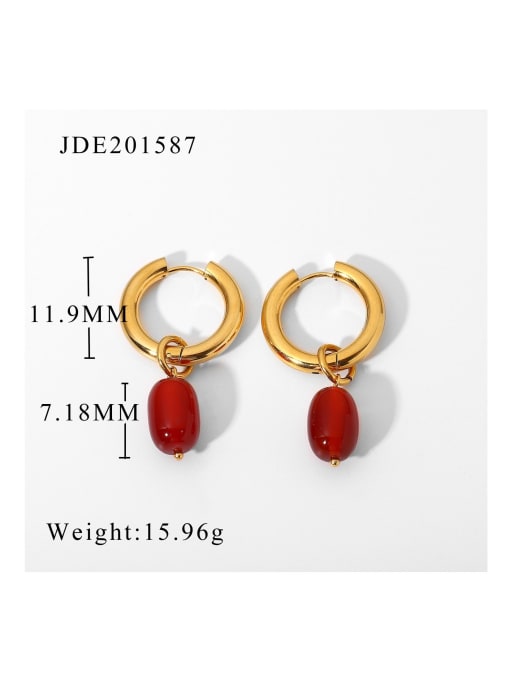 JDE201587 Stainless steel Agate Red Water droplet Vintage Huggie Earring
