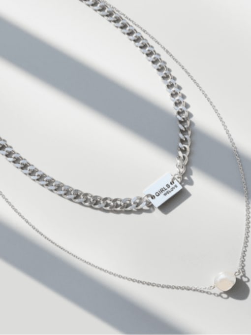 MAKA Titanium Steel Imitation Pearl Geometric Minimalist Multi Strand Necklace 3