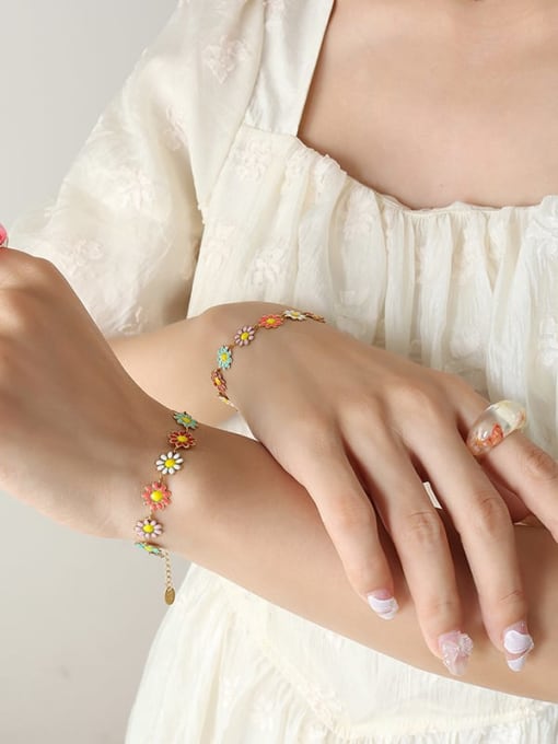Gold bracelet 15 +5cm Bohemia Flower Titanium Steel Enamel Bracelet and Necklace Set