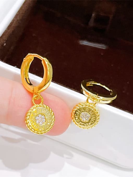H00619 gold Brass Cubic Zirconia Geometric Vintage Huggie Earring