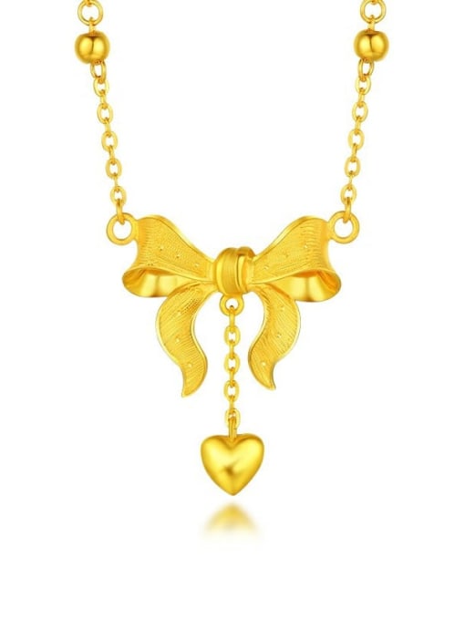 XL263 Bow Heart Necklace Gold Titanium Steel Tassel Dainty Necklace