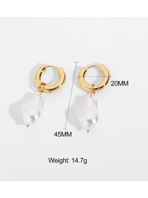 J&D Stainless steel Imitation Pearl Geometric Trend Huggie Earring 3
