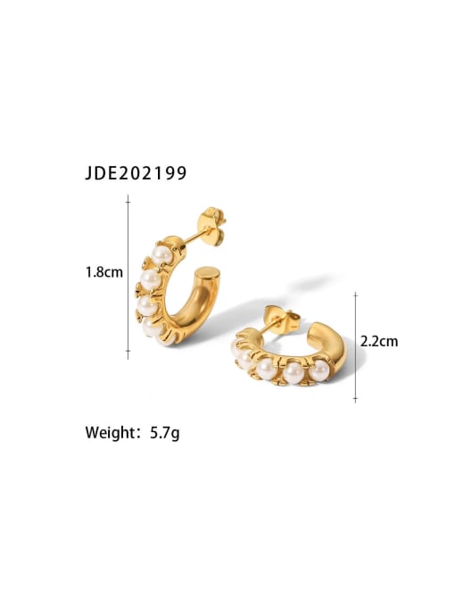 J&D Stainless steel Imitation Pearl Geometric Trend Hoop Earring 2