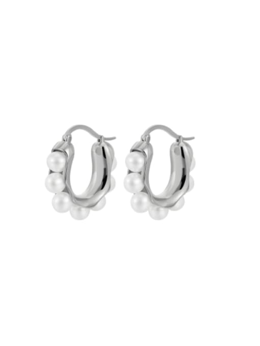 H01224 steel Brass Imitation Pearl Geometric Vintage Huggie Earring