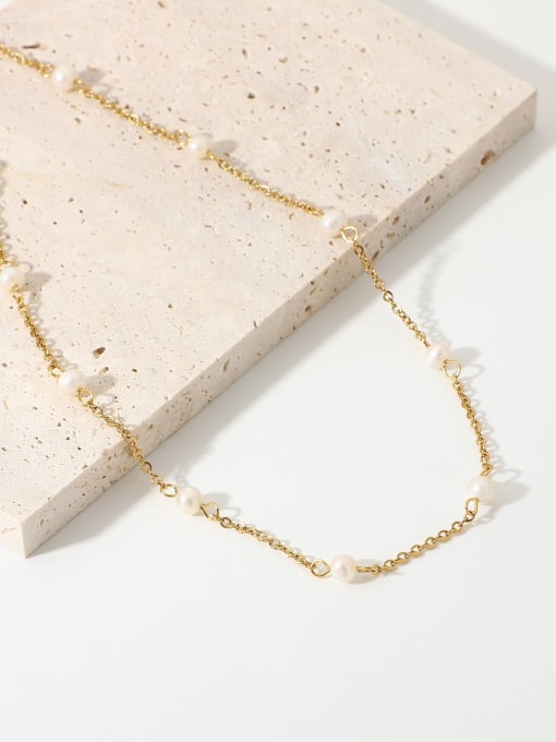 J&D Stainless steel Imitation Pearl Geometric Minimalist Chain Necklace 3