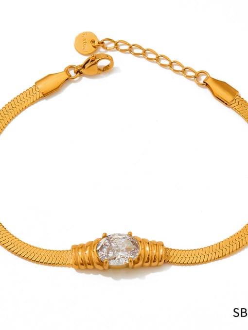 SBK058 Gold Bracelet Trend Geometric Stainless steel Cubic Zirconia Bracelet and Necklace Set