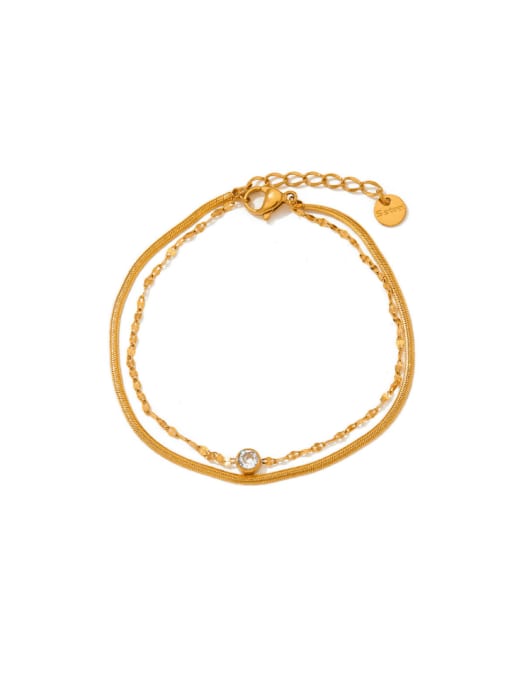SAK331 Gold Stainless steel Rhinestone Geometric Hip Hop Strand Bracelet