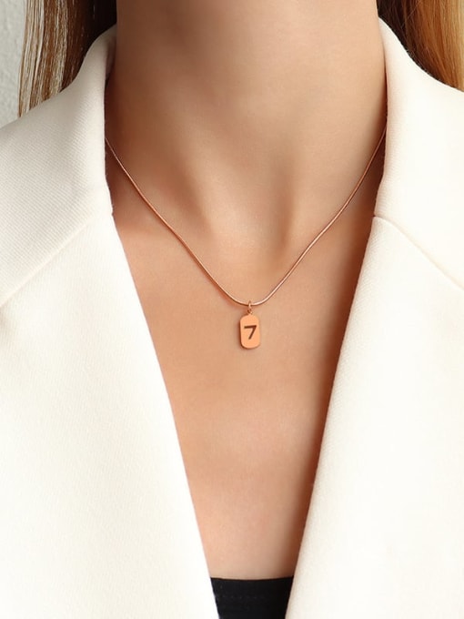 Rose gold 40+5cm Titanium 316L Stainless Steel Minimalist  Hollow Number 7 Necklace with e-coated waterproof
